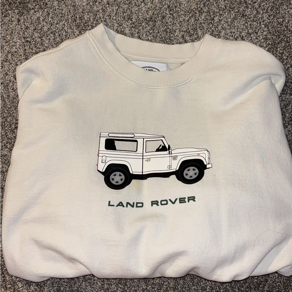PacSun Cream Crewneck Sweater with Land Rover Design
